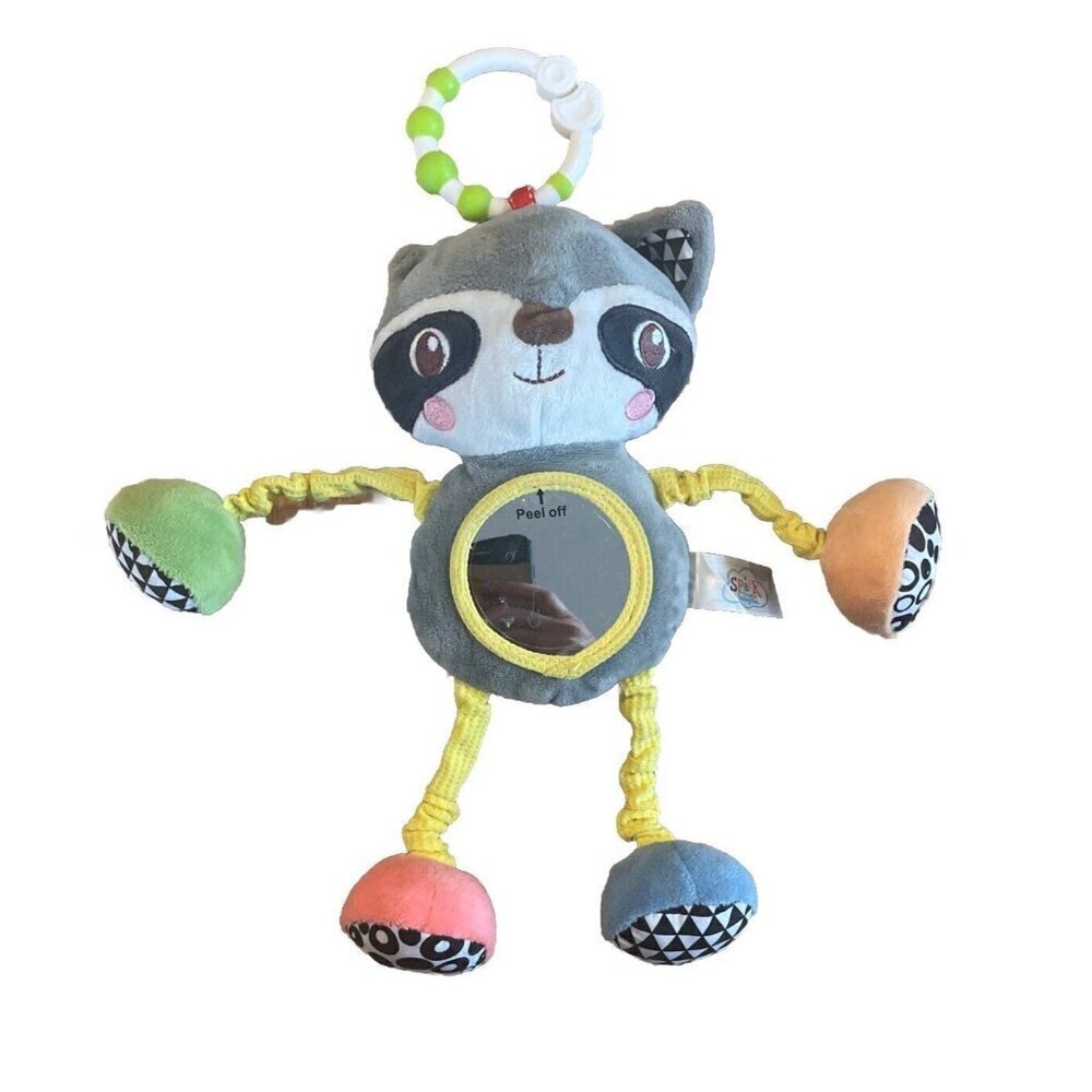 Spark Create Imagine Raccoon 10" Plush Gray Baby Rattle Mirror Sensory Walmart